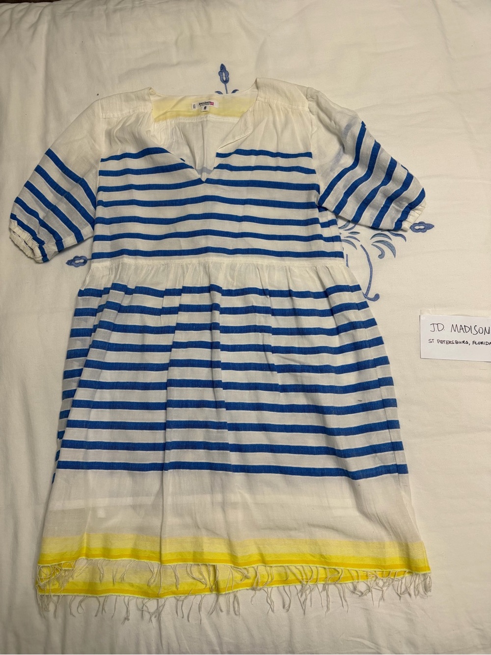 Lem Lem Striped Blue and White Dress with Yellow Trim